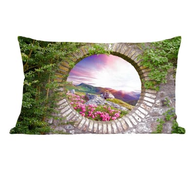 Sierkussens - Kussentjes Woonkamer - 50x30 cm - Landschap - Bloemen - Doorkijk - Berg
