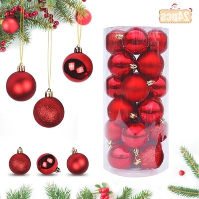 Decoratieve Kerstballen Set van 24 Stuks, Plastic Hangende Versieringen voor de Kerstboom, Rode Ornamenten van 4 cm