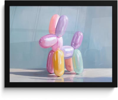 Poster in lijst - Fotolijst 40x30 cm - Posters - Dier - Ballon - Pasteltinten - Glanzend - Posterlijst zwart - Decoratie - Wanddecoratie woonkamer - Muurdecoratie slaapkamer