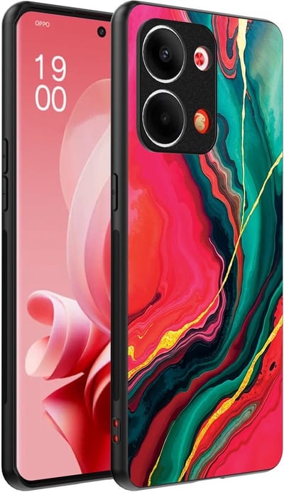 Smartphonica Telefoonhoesje Geschikt voor Oppo Reno 9 / 9 Pro met Rood Groen Marmer Opdruk - TPU Backcover Case Red Green Marble Design geschikt voor Oppo Reno 9;Oppo Reno 9 Pro