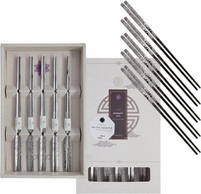 Eetstokjes 5 Sets - Koreaanse Eetstokjes - Aan Tafel Eten - Roestvrij Staal 304 - 215 cm - Zilver