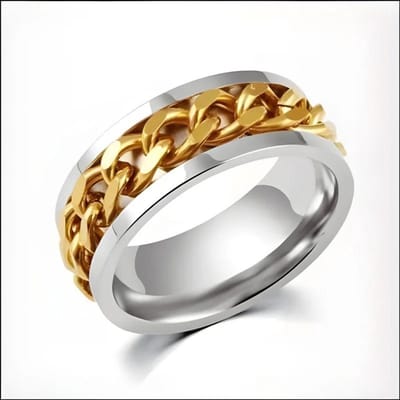 Aramat Jewels | Ringen | Elegante Stalen Ring met Goudkleurige Ketting | | | |8mm | Staal | Volwassenen | Verkleurd niet