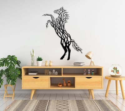 Metalen Wanddecoratie Paarden – Zwart – 50x38 cm – Industriële Wandkunst