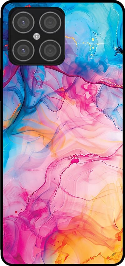 Smartphonica Telefoonhoesje Geschikt voor Huawei Honor X8 4G met Regenboog Acryl Marmer Opdruk - TPU Backcover Case Rainbow Acrylic Marble Design geschikt voor Huawei Honor X8