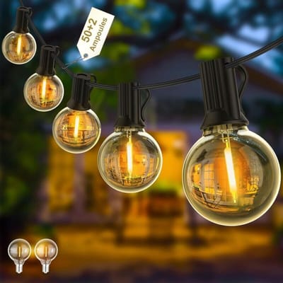 30geschikt voorer lange lichtslinger buiten, 50+2 lampjes, onbreekbaar en waterdicht, geschikt voor LED-lichtslingers, warm wit licht, plug-and-play, geschikt voor binnentuinen, balkons, huizen, bruiloften, feesten en Kerstmis.