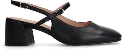Manfield - Dames - Zwarte leren slingbacks - Maat 37
