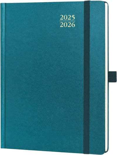 Famanu – Agenda 2025 2026 Weekplanner Verticaal 22 x 16,5 cm van Aug'25 - Dec'26, 17 Maanden School Planner, Harde Kaft met 30 Minuten Intervallen, Papier 80 GSM, Pacifisch Groen