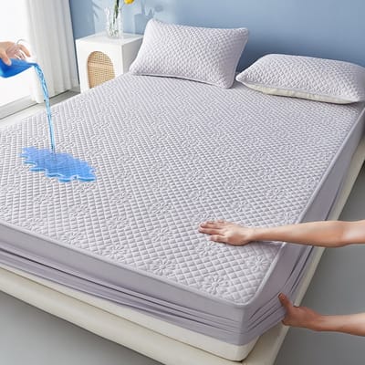 Matrashoes + 2 kussenslopen, TPU-laag voor waterdicht en ademend gebruik, geschikt voor matrassen tot 28 cm dik,Bloem—Grijs,180*220cm+kussensloop 48*74cm