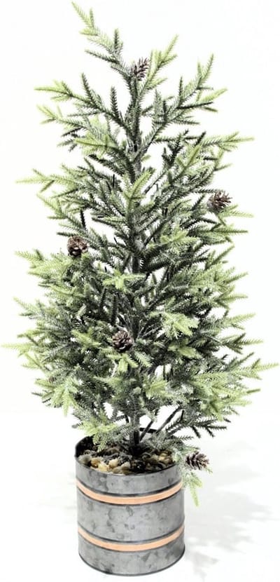 Kerstboom met dennenappels in metalen pot Ø25x60cm
