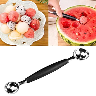 Meloenbolletjeslepel - Meloenschep met 2 verschillende schepjes - meloensnijder - Fruit schep - Zwart