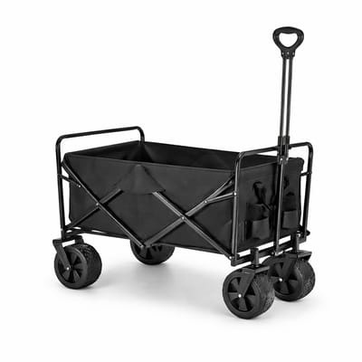Bolderkar - Zwart - Extra Brede Wielen - Opvouwbaar - Laadvermogen - 80KG - Laadruimte 91 x 52 x 62 - Staal - polyester - PU Wielen - Festival/strand/camping Bolderkar