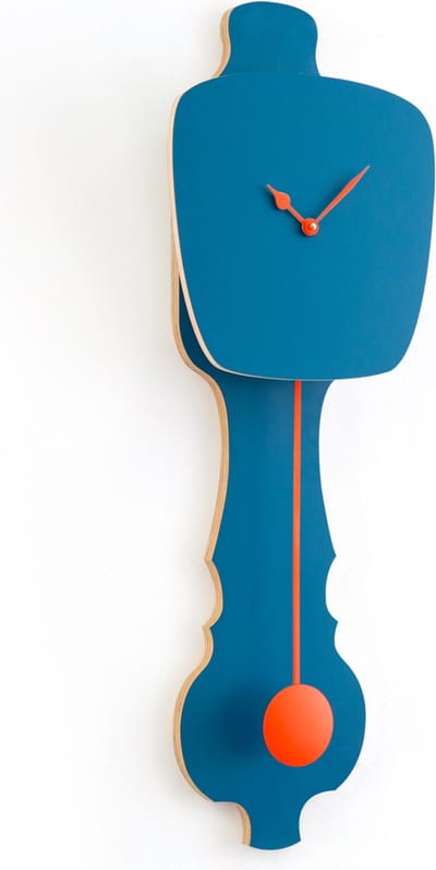 KLOQ - Wandklok met Pendule - Batterijen Inbegrepen - Wanddecoratie - Quartz Beweging - Niet-Tikkend Batterij Aangedreven - Petrol Blauw en Neon Oranje - Klein