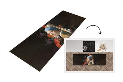 Keukenloper - Loper keuken - Meisje met de parel - Bloemen - Regenboog - 150x50 cm - Keukenloper vinyl