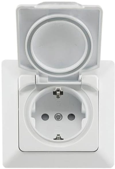 Inbouwstopcontact voor vochtige ruimtes - IP44 - Geaard met klapdeksel - 230V/16A - Mat Wit