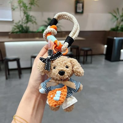 Gestreept Trui Teddybeer Sleutelhanger, Handgemaakte Garen Crossbody Tas Hanger, Cartoon Rugzak Hanger, Creatief Cadeau Voor Vrouwen