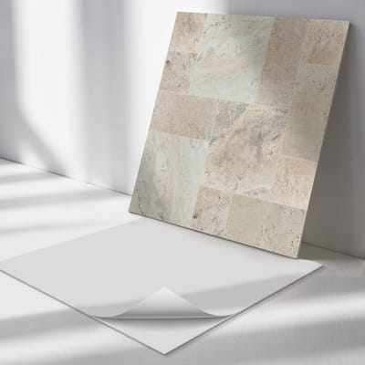 Wallfluent Vinyl Tegels - Steenmozaïekpatroon Zelfklevende Vinyl Tegels - 30 cm x 30 cm - Beige Vinyl Tegels - Verpakking van 9 stuks - Vierkant PVC Tegels - Texturen Plaktegels - Vinyl Wandtegels - Plaktegels Keuken en Badkamer