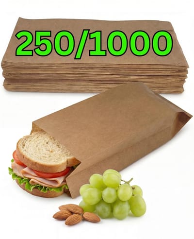 1000 bruine zakjes van kraftpapier, enveloppen, papieren zakken voor snacks, gebak, brood, pasteien, levensmiddelen, snoep, ontbijt, 10 x 5,5 x 25 cm