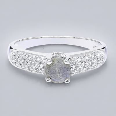 Cavill - Zilveren ring 925 Sterling met 0 52 ct spectroliet en 0 147 ct witte topazen Rond Cocktailring Elegant Maat 17