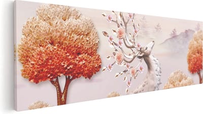Artaza Canvas Schilderij Hertenkop - 60x20 cm - Muurdecoratie Bloemen - Wanddecoratie Woonkamer - Schilderijen Op Canvas