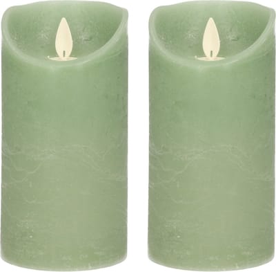 Anna's Collection Led kaars/stompkaars - 2x - jade groen - H15 x D7,5 cm - wax - bewegende vlam