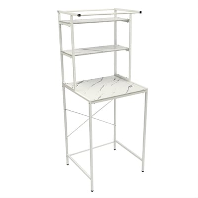 Wasmachine en Droger Opbergrek – Verstelbaar Badkamer Organizer Rek met Verstelbare Voeten – Ruimtebesparend Opslagsysteem 69 x 60 x 176,5 cm – Wit & Marmer