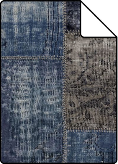 Proefstaal Origin Wallcoverings behang kelim patchwork taupe en blauw - 26,5 x 21 cm - 347466-S