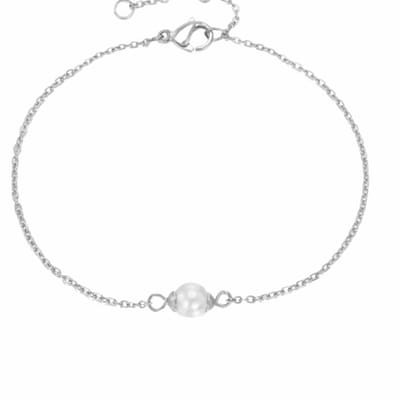 Armband-RVS-synthetische Parel- smalle pols 15 cm- zilverkleur - Charme Bijoux