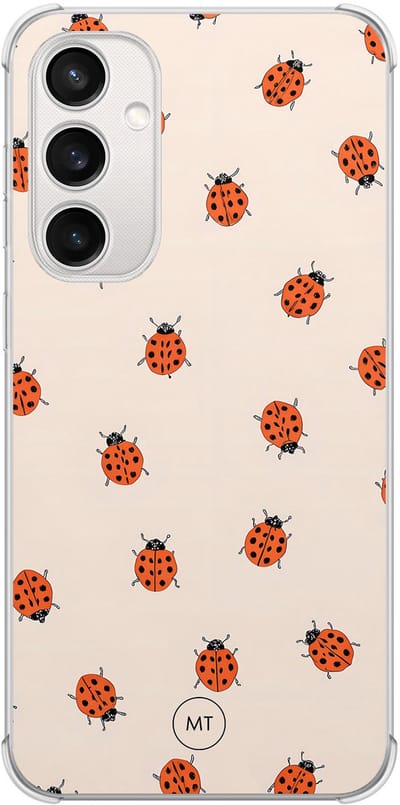 Hoesje (shockproof) geschikt voor Samsung Galaxy S23 FE - Lieveheerstbeestjes - Extra sterke case - TPU/polycarbonaat - Print - Beige, Transparant