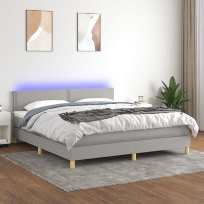 vidaXL - Boxspring - met - matras - en - LED - stof - lichtgrijs - 180x200 - cm