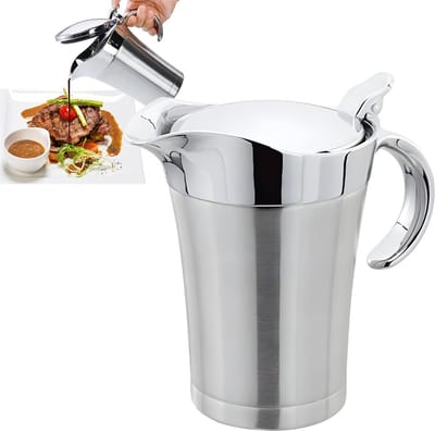 Premium Roestvrijstalen Sauciere - Sauskom met Scharnierend Deksel en Geschenkdoos (480ml) - Dubbelwandig