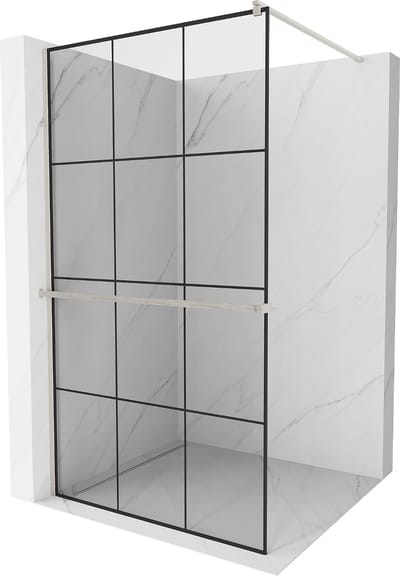 Mexen Kioto+ douchewand met plank Walk-in 100 x 200 , zwart rooster, geborsteld nikkel - 800-100-121-97-77