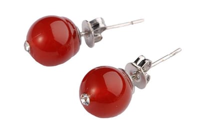 Edelstenen oorbellen Bling Red Agate - oorknopje - rood - agaat - stras steentje - luxe sieraden zakje - edelstenen oorknopjes - edelstenen oorbellen dames - oorknoppen - dames oorbellen - rode oorbellen