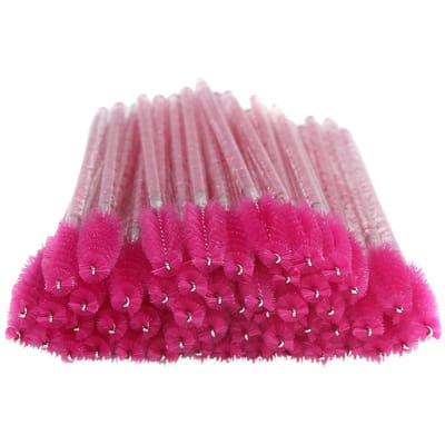 50 pcs Nylon Pinceau Maquillage Baguettes Mascara Cils Sourcils Jetable Portable Pinceau Rouge Rose rouge rose
