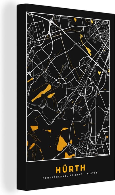 Canvas Schilderij Goud – Duitsland – Plattegrond – Gold – Stadskaart – Kaart – Hürth - 20x30 cm - Wanddecoratie