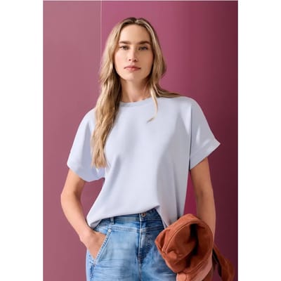 Shirt met Silk-Look en ronde hals