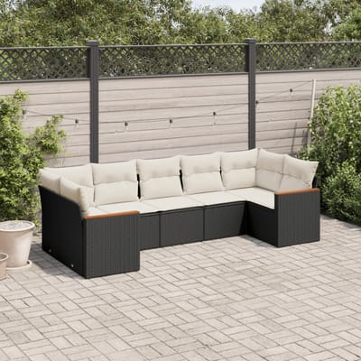 vidaXL - 7-delige - Loungeset - met - kussens - poly - rattan - zwart