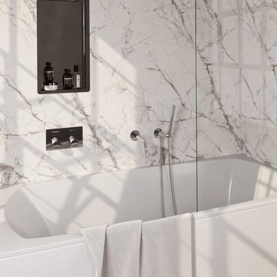 Brauer Chrome Carving Thermostatische Inbouw Badkraan Drukknoppen - Uitloop - Staaf - Doucheslang - Wandaansluitbocht - Handdouche - Chroom