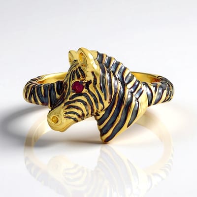 Cavill - Zilveren Robijnring 925 Sterling Zilver Verguld - Birmese Robijn 0,036 ct Rond Slijpsel - Zebrapatroon - Robijn Sieraden Dames