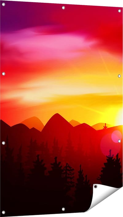 Gards Tuinposter Zonsondergang in de Bergen - Abstract - 80x120 cm - Tuindoek - Tuindecoratie - Wanddecoratie buiten - Tuinschilderij