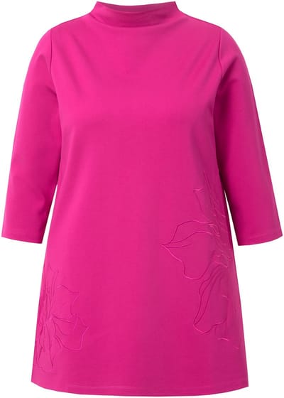 Ulla Popken - Dames - Sweatshirt borduursel A-lijn opstaande kraag 3/4-mouwen - Magenta - Maat 42+