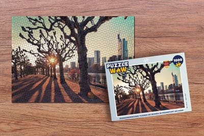 Puzzel Zonsondergang tussen de bomen in Frankfurt am Main - Legpuzzel - Puzzel 1000 stukjes volwassenen