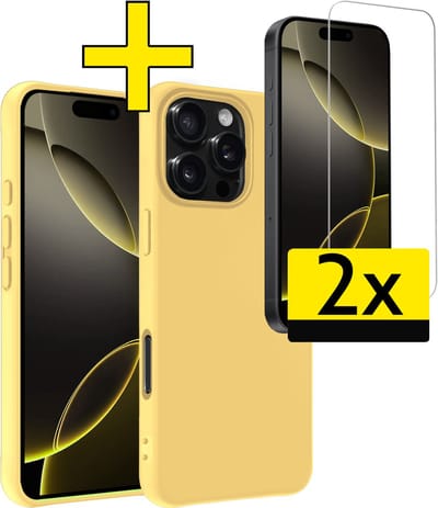 Hoesje - Met 2x Screenprotector - Geschikt voor Apple iPhone 16 Pro - Sterk & Shockproof - Back Cover - Siliconen Case - Telefoon Hoes - Telefoonhoesjes - Geel