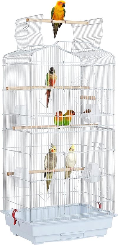 Papa simba Vogelkooi ,volière ,met draagbaar handvat met 4 voerbakken ,3 zitstokken, 46 x 35 x 92 cm , Wit, HMTM-BC-10001-white