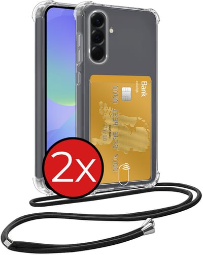Hoesje Geschikt voor Samsung A36 Hoesje Met Telefoonkoord en Pasjeshouder Siliconen - Hoes Geschikt voor Samsung Galaxy A36 Hoesje Met Kaarthouder Shock Proof Case - Transparant - 2 PACK