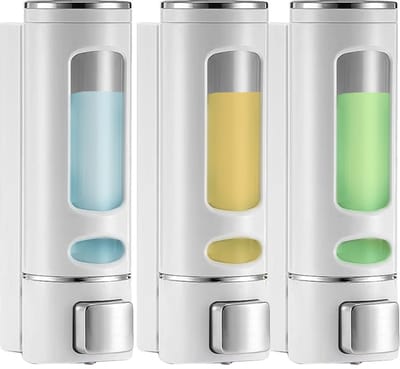 Ynkkvre - Seifenspender Wandbefestigung - Seifenspender Wand - Wandmontage Soap Dispenser - Duschgelspender - Pumpspender - Duschgelspender für Dusche - Duurzaam ABS Materiaal - 3*400ml Grote Capaciteit - Eenvoudige Wandmontage