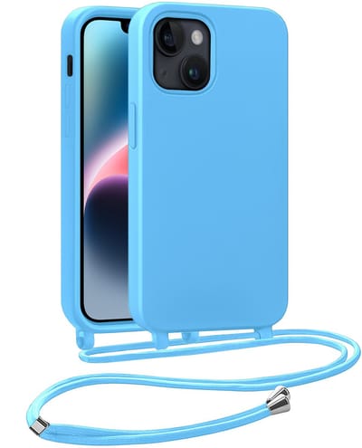 Hoesje Geschikt voor iPhone 13 Mini Hoesje Met Koord Siliconen Case - Hoes Geschikt voor iPhone 13 Mini Backcover Met Afneembaar Koord - Lichtblauw
