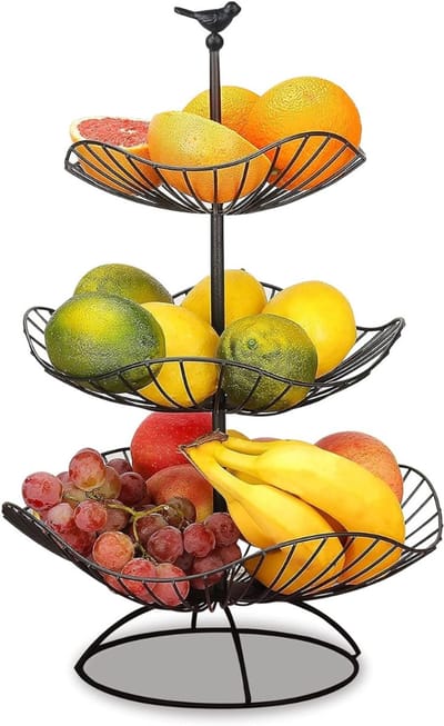 VIN® Fruitetagère 3 verdiepingen - zwarte fruitschaal - metalen fruitstandaard - 3 opbergschalen