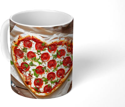 Mok - Koffiemok - Pizza - Hart - Pepperoni - Tomaat - Mokken - 350 ML - Beker - Koffiemokken - Theemok