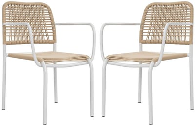 Vente-unique Set van 2 stapelbare tuinstoelen van metaal en geweven hars - Beige - NIOU van MYLIA