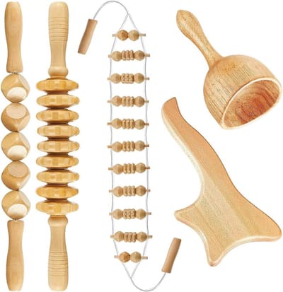 Maderotherapie set van 5 maderotherapie massage houten massage rollers, rugmassage, fasciarol, massagehulp, hout, Gua Sha beker, cellulitis tools - stress verminderen ontspanning